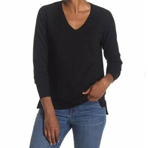 Bobeau Women's Classic V Neck Pullover Sweater Top small Black NWT High Low